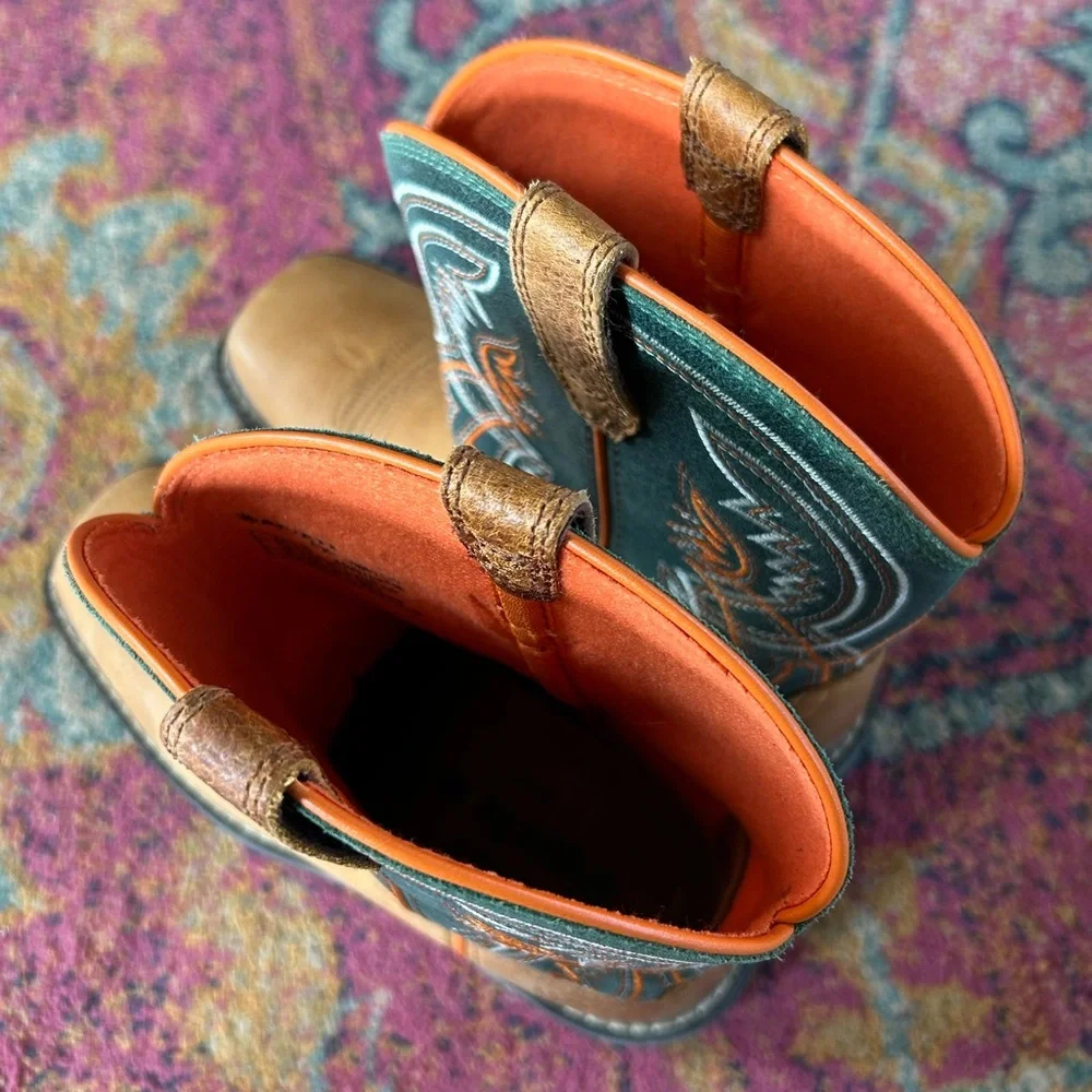 Ariat | Kids Brown Leather Orange/Green Design WorkHog XT Coil Western Boot 3.5